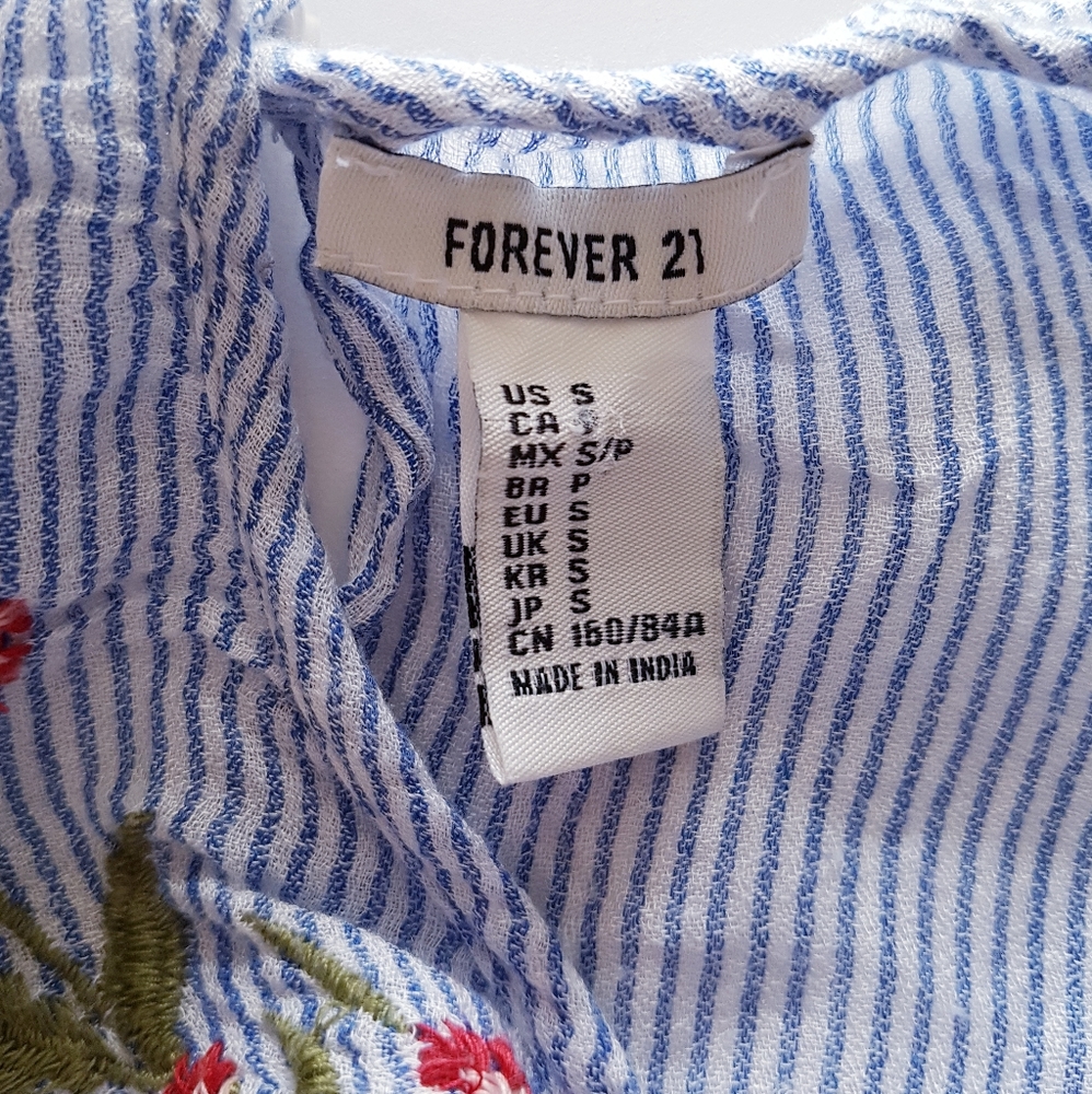 FOREVER 21 Blue Boho Embroidered Cropped Top - Picture 5 of 7